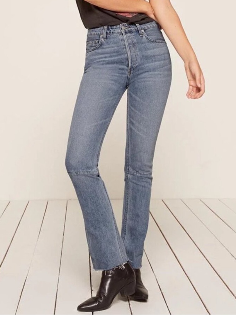 Reformation Petite Brooke High Rise Straight Jean Aegean Wash